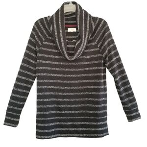 Lou & Grey Striped Cowlneck Knit Sweater Top Small Black Cream